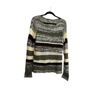 Venus Open Knit Striped Beach Pullover Long Sleeve Sweater Womens Size L